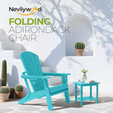 nevilywood Folding Adirondack Chairs Set of 4, HDPE Cup Holders, Aruba Blue