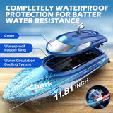 DEERC High-Speed RC Boat for Kids & Adults, 20+ MPH Full Proportional Remote Control Shark Boat with LED Lights, 2.4GHz Racing Boat for Pools & Lakes