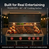 RENDGO LPG 4 Cast Burners Outdoor Kitchen Grill Island, 99,000 BTU, Black Painting