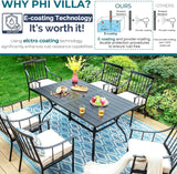 PHI VILLA 7 Piece Patio Dining Set, Rectangular Metal Table