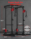 Garvee Power Cage, Multi-Functional Power Racks for Home Gym with Dual Pulley Systems, 1200 LBS Weight Capacity Fitness Squat Rack for Strength Workout with More Training Attachment, Red