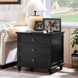 Joaxswe 24" Wide Farmhouse Night Stand Set of 2,Large End Table with 3 Drawers & Metal Handle,Wood Dresser for Bedroom Cabinet, Bed Side Table Chest of Drawers,Nightstand for Living Room,Closet,Black