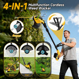20000 RPM 4-in-1 Weed Wacker Cordless, 6000mAh Electric Weed Eater Battery Powered, Heavy Duty Brush Cutter Edger Lawn Tool/Weed Trimmer/Grass Trimmer W/Wheel Metal Blade, 2 Battery Yard Tool