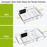 JASIWAY Dish Drying Rack in Sink, Expandable Stainless Steel Dish Drainers for Kitchen Counter, Dish Dryer Rack for Inside Sink, Over The Sink Dish Racks with Utensil Holder, Silver