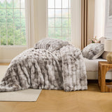 Wajade Fluffy King Comforter Set Tie-Dye Beige Soft & Fuzzy Faux Fur Comforter Luxury Lightweight Plush Bedding Set for Bedroom All Season