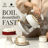White Electric Tea Kettle with Temperature Control - 1500W Fast Hot Water Boiler and Warmer - White and Gold Electric Kettle with Keep Warm Function, BPA-Free Glass Body, Stylish Design, Auto Shut-Off