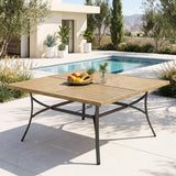 PHI VILLA Square Outdoor Table for 8, Brown Metal Table w/Umbrella Hole