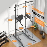 Power Tower Pull Up Station, Dip Station with Stable H-Shaped Base, Adjustable Height for Pull-Ups, Dips, Knee Raises & Calisthenics Training