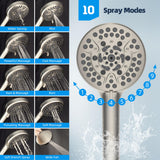 Hibbent All Metal CUPC Certified Shower Head, 10'' High Pressure Rainfall Shower Head, Handheld Showerhead Combo, 12'' Adjustable Extension Arm, 10 Sprays, 71'' Hose, Showerhead Holder, Brushed Nickel
