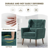 cinkehome Accent Arm Chairs for Living Room, Chenille Upholstered Mordern Armchair, Comfy Soft Padded Lounge Chair in Small Spaces, Bedroom, Pillow, Solid Wood Leg, Blackish Green