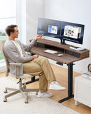HUANUO 55" x 26" Electric Standing Desk with 2 Drawers, C-Clamp Mount Compatible, Height Adjustable Computer Desk, Home Office Stand Up Desk with 4 Preset Heights & 2 Hooks, Walnut