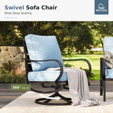 MFSTUDIO 4 Piece Metal Patio Furniture Set with Blue Cushions