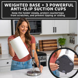 Heavy-Duty Stainless Steel Paper Towel Holder - Easy One-Handed Tear with Suction Cups - Modern Weighted Standing Countertop Dispenser for Kitchen - Holds All Paper Towel Rolls, Silver
