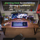 Huuger Computer Desk, 55 Inch Home Office Desk, Gaming Writing Work from Home Study Desk, Large Legroom, Sturdy Metal Frame, Modern Simple, Rustic Brown