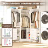 HOMPUS Modular L-Shaped Closet System with 6 Drawers & 4 Hanging Rods, Reversible Walk-in Closet Organizer, Freestanding Wooden Wardrobe Storage for Bedroom, White (92.6"L * 31.5"W / 63"L * 61"W)