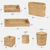 Best Choice Products 6PC Bathroom Accessories Set, Vanity Trays, qtip Canister, Square Tissue Box Cover, Small Wicker Trash Can, Toilet Paper Basket, Storage Organizer, Water Hyacinth - Natural