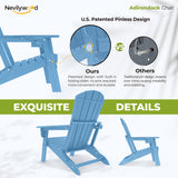 nevilywood Folding Adirondack Chairs Set of 4, HDPE Cup Holders, LightBlue