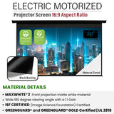 Akia Screens 125-Inch Motorized Projector Screen, 16:9, Electric Drop Down with Remote, Wall or Ceiling Mount, 4K/8K Ready, AK-MOTORIZE125H2.