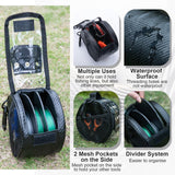 Goture 3 Outlet Holes Fishing Line Storage Bag, Clear View Window Fishing Line Case, Removable Divider Fishing Line Organizer, Water-resistant Surface, Tangle-free Leader Line Spool Bag