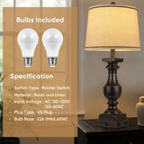 28'' Farmhouse Bedside Lamps Set of 2, Black Gold Table Lamps for Nightstand, Desk Lamps with Linen Shades, Table Lamps with USB A+C Port, Nightstand Lamps for Bedroom, Rocker Switch, Bulb Included