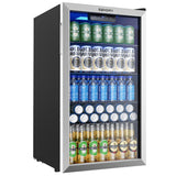 EUHOMY Mini Fridge 130 Can Beverage Refrigerator Cooler Glass Door for Soda Wine Beer, Beverage Cooler for Home, Bar, Office with Digital Temperature Control Adjustable Shelves, 3.2 Cu.Ft, Silver