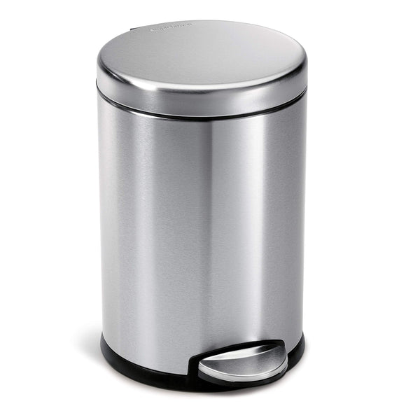 1.2 Gallon Round Bathroom Step Trash Can, Brushed Stainless Steel simplehuman
