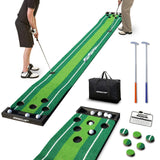 SENSECLUB Golf Putting Game Set, Indoor Foldable Putting Green Mat 12 Holes, Golf Gifts for Men - 1.5x11.5 Ft with Ball-Collect System and 2 Putters