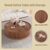Round Coffee Table with Storage for Living Room, Wooden Circle Center Coffee Table with Drawers, Modern Accent Walnut Table for Bedroom Balcony Office, Fully Assembled (Brown)