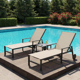 PURPLE LEAF Outdoor Chaise Lounge with Wheels Armrests, 2-Piece Set, Beige