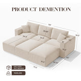 Modular Sectional Sofa Bed with Chaise, 115" Memory Foam Cloud Couch, Beige