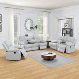 MOOLSUN Living Room Furniture Set Corduroy Recliner Compartments and Cup Holders Reclining for Home Theater/Office（A-Grey White Microfiber,3 piece Set）