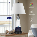 WIHTU Modern Lighthouse Table Lamps Set of 2, White Navy Blue Bedside Nautical Table Lamp, Nautical Style Resin Reading Lights for Bedroom Livingroom, Bulbs Included
