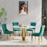 SSLine White Faux Marble Round Dining Table Set for 4 with Velvet Chairs