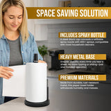 BLUJAYE 2 in 1 Paper Towel Holder with Spray Bottle - Matte Black Paper Towel Holder Countertop & Spray Bottle - Rust-Resistant Metal Base Standing Paper Roll Mount for Kitchen, Bathroom & Garage