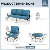 MFSTUDIO 5 Piece Metal Patio Furniture Set with Peacock Blue Cushions