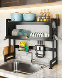 BittPicc Over The Sink Dish Drying Rack with Cover 2 - Tier Large Dish Drainer Racks for Kitchen Counter Space Saving Sink Storage Organizer for Dishes, Glasses, Bowls & Cutlery Black