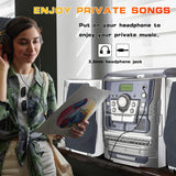 HONGUT Bluetooth Vinyl Stereo Record Player, 3-Speed Stereo Turntable CD Player Music System with Dual Cassette Deck, Digital Alarm Clock FM Radio Coded CD Tape with Remote Control
