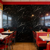 Qorqeous Black Statuario Marble Peel and Stick Wallpaper, Glossy Texture Vinyl Wall Panels, Waterproof Renter Friendly, 23.6" x 118", TV Accent Wall, Bathroom, Foyer, Coffee Shop Decor