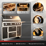 RENDGO LPG 4 Cast Burners Outdoor Kitchen Grill Island, 99,000 BTU, Black Painting