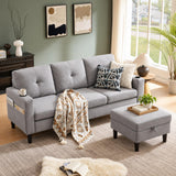 Pingliang 80-Inch Convertible Sectional Sofa with Ottoman, Light Grey