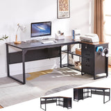 Executive Desk with Power Outlet, Lockable File Drawer and Storage Shelves,L Shaped Office Desk with Pegboard