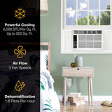 Whirlpool 6,000 BTU Window Air Conditioner with Dehumidifier, 115V, Window AC for Rooms up to 250 Sq. Ft., Living Room, Bedroom, or Kitchen, with Remote Control, Digital Display, and 24H-Timer, White