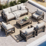 UDPATIO Aluminum Outdoor Patio Furniture Set Faux Wood Grain 6 Pcs Beige