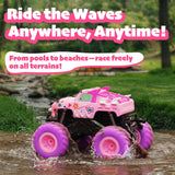 Threeking 1:16 Waterproof Pink RC Monster Truck Toys Amphibious Remote Control Car Pickup 4WD All-Terrain Toy Gift for Girls Ages 6 7 8 9 10 11 12 Durable Off-Road Fun for Indoor & Outdoor Play