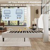Allewie King Size Bed Frame, Upholstered Wingback Platform with 47" Tall Tufted Headboard, Plush Velvet Fabric, Modern Minimalist Design, No Box Spring Required, Tool-Free Assembly, White
