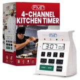 FMP Digital 4 Channel Commercial Kitchen Timer - Battery Operated Digital Countdown Timer for Kitchen, Cooking, Restaurant, Classroom – Water Resistant - 7-Inch, White - 151-7500 by FryOilSaver Co