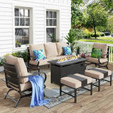 MFSTUDIO 6 Piece Metal Patio Furniture Set with Fire Pit Table, Beige