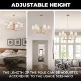 DORESshop 6-Light Chandelier for Dining Room Light Fixture Over Table, 33.86" Modern Muted Gold Chandelier with White Fabric Shade, Adjustable Hanging Light Fixture for Kitchen Dining Room