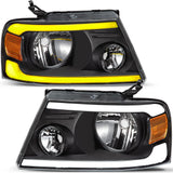 oEdRo LED DRL Headlight Assembly Replacement for 2004-2008 Ford F150 F-150 Headlamps w/Sequential Turn Signal Clear Lens Black Housing Pair Set