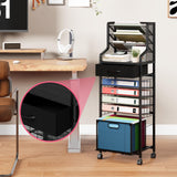 SWTYMIKI 10-Tier Rolling File Cart - Mesh Paper Organizer with Drawer and Hanging File Folders on Lockable Wheels, Rolling File Cabinet, Black
